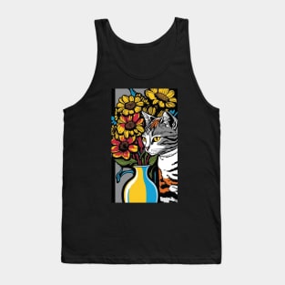 American Shorthair Cat Vibrant Tropical Flower Tall Retro Vintage Digital Pop Art Portrait 3 Tank Top